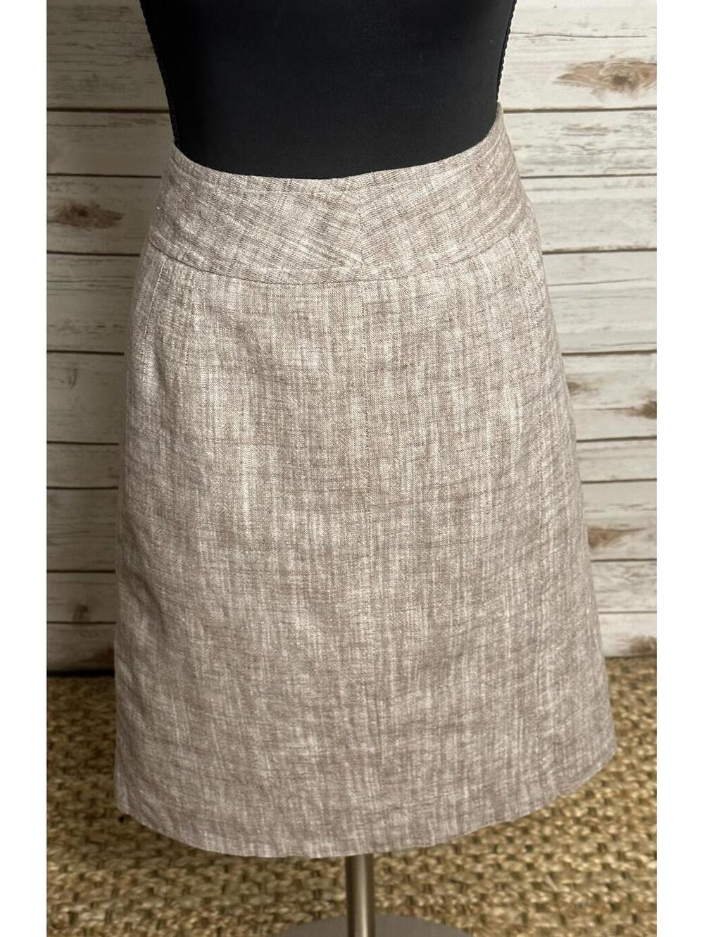 Ann Taylor classic beige textured linen/cotton knee length pencil skirt Size 2